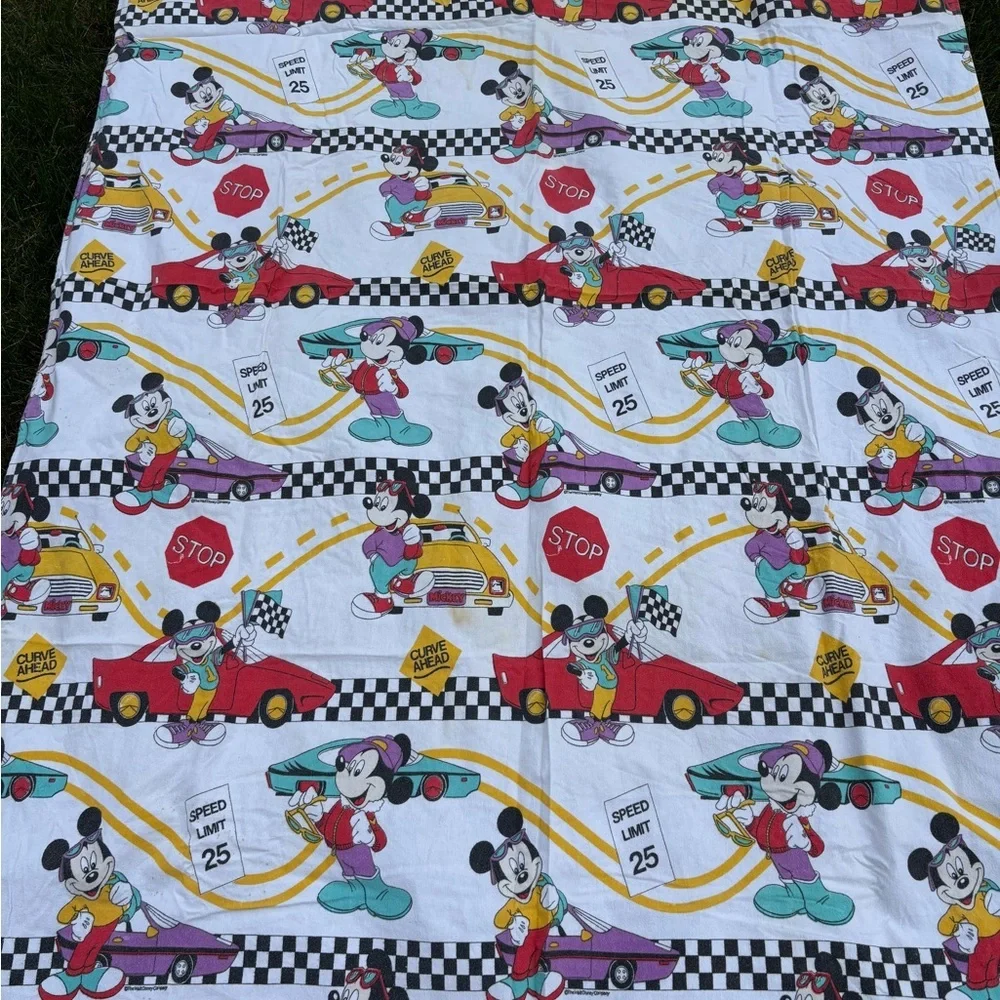 Disney VTG Mickey Mouse Race Car TWIN FLAT & FITTED Flannel Sheet